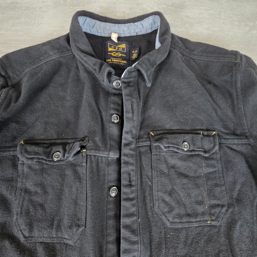 CPO Provisions Heavyweight Chore Coat Barn Jacket Black XL Leather Elbow Patches - Picture 2 of 8